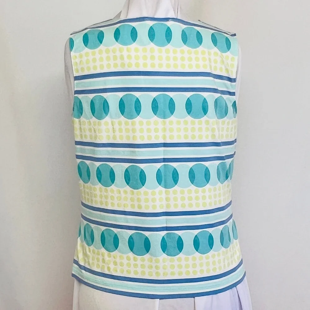 Talbots Womens XL Blue Turquoise Lime Green Geometric Polka Dot Sleeveless Top - Picture 2 of 4
